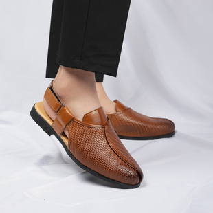 复古潮流罗马凉鞋包头半拖鞋渔夫鞋男士外穿凉拖鞋夏季包头凉鞋男