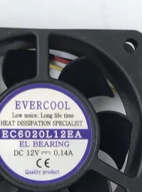 EVERCOOL捷冷 EC6020L12EA DC12V 0.14A 3线 60*20MM静音风扇