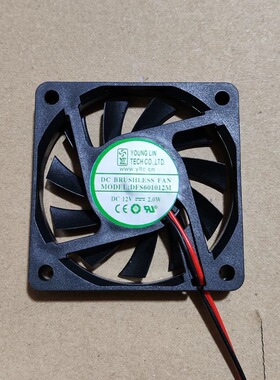 原装 YOUNG LIN DFS601012M 12V 2W 6010 6CM 3线 静音散热风扇