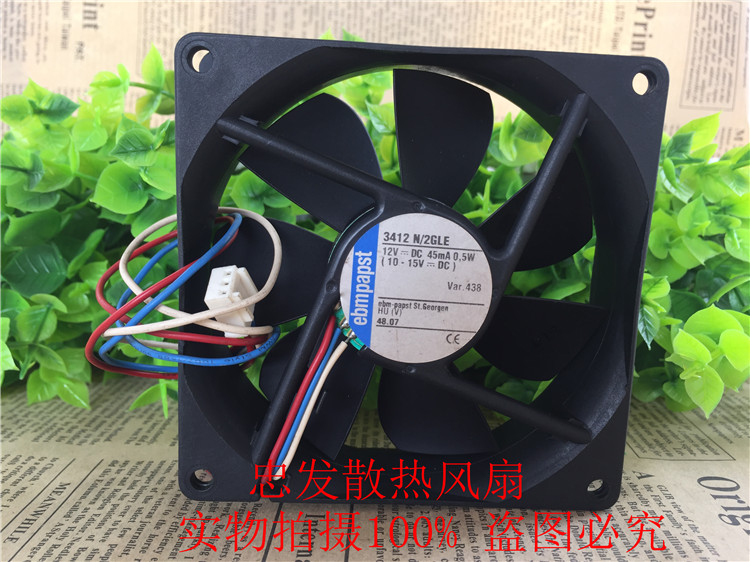 正品 3412 N/2GLE 90*90*25MM 12V 0.5W 3线散热风扇9CM厘米