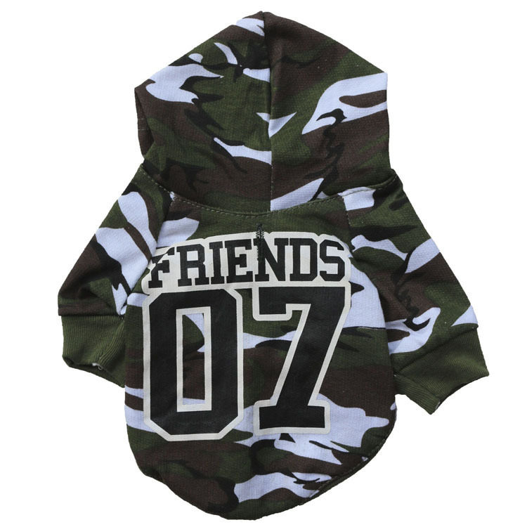 工厂宠物服装批发狗狗衣服绿色07号迷彩带帽体恤泰迪衣服春秋款