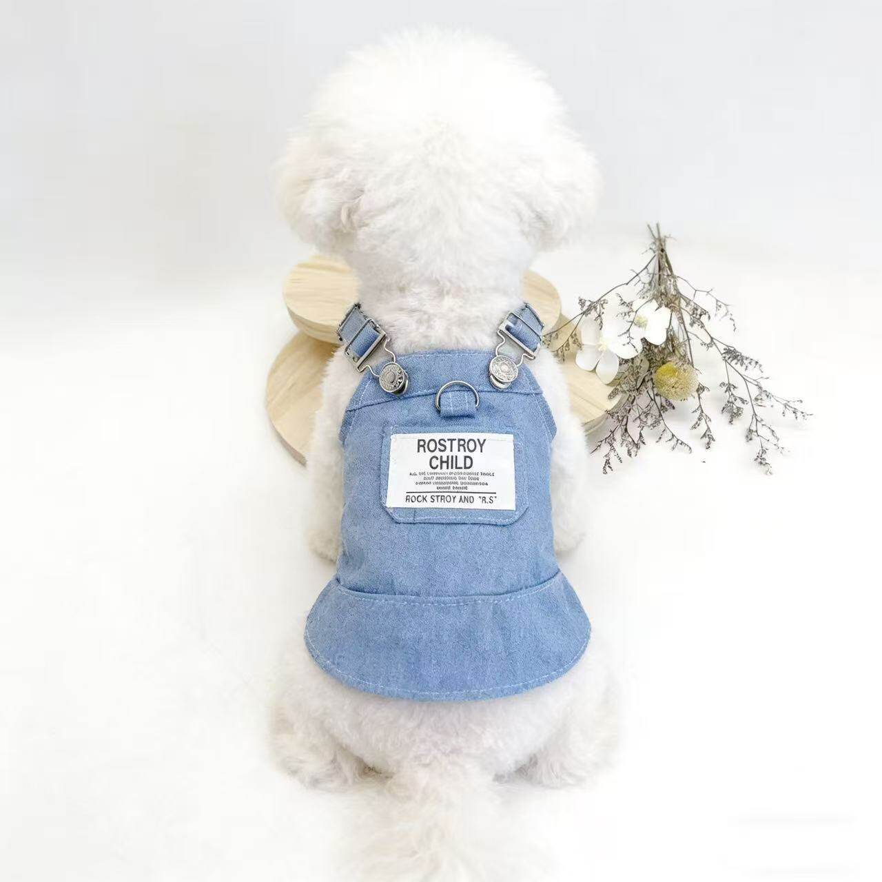 宠物牛仔可牵引狗狗猫咪衣服潮酷韩系泰迪中小型犬宠物牛仔背带裙