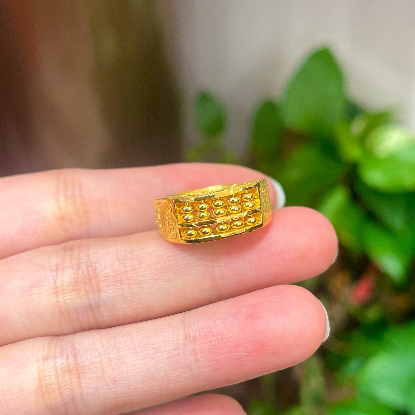 黄金男士算盘戒指 足金999莫桑钻对戒结婚订婚送女友生日礼物情侣