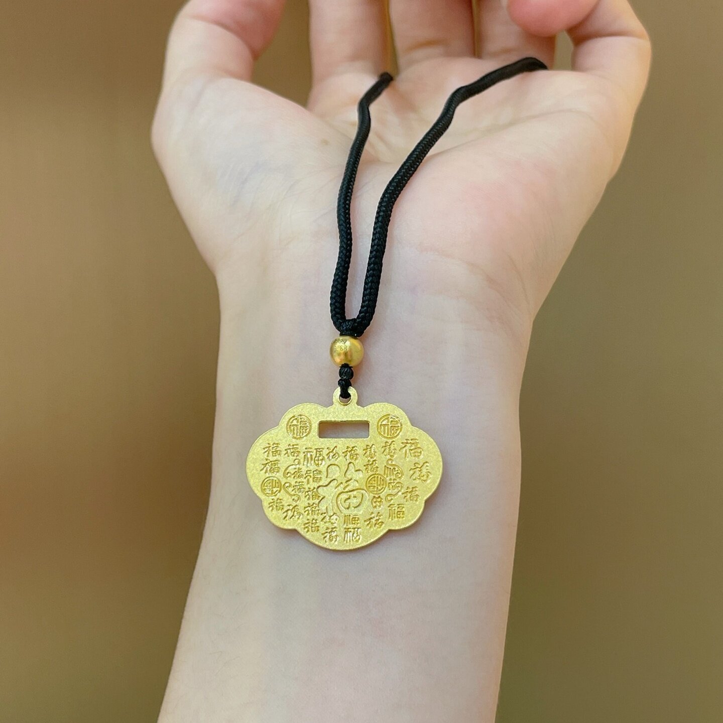 黄金古法百福锁片可刻字项链 999足金吊坠情人节送女友礼物锁骨链