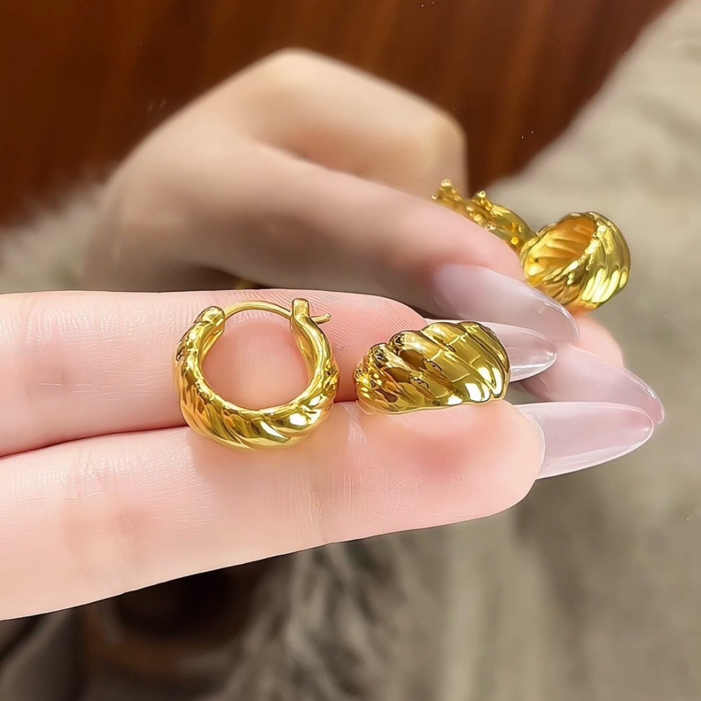 黄金麻花条纹耳钉 999足金耳环结婚订婚情人节送女友妈妈生日礼物