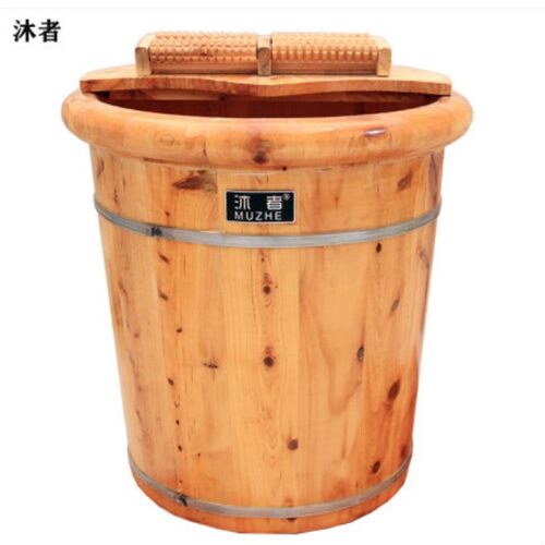 40cm高带盖香柏木洗脚木桶泡脚盆家用足三里泡脚桶足浴木桶圆边 - 封面