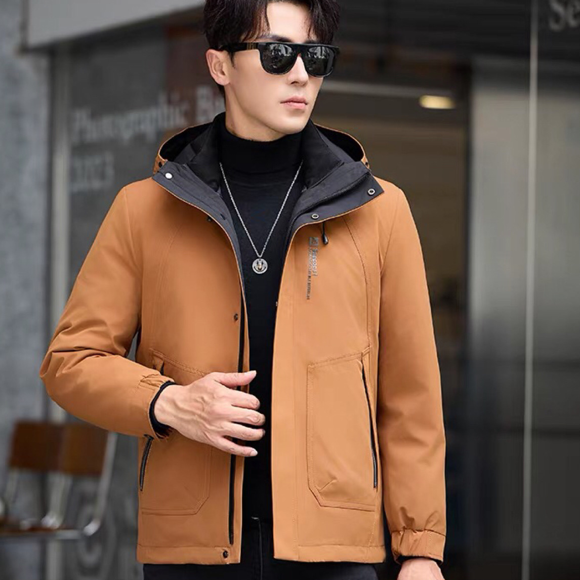 新款獭兔毛内胆派克服休闲可拆卸皮草外套真皮加厚保暖男装冬