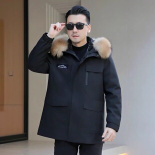 加厚保暖外套中款 兔毛内胆皮草派克服貉子毛领毛袖 可拆卸 男士 新款