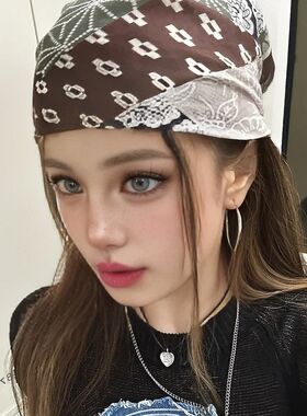 复古欧美风头巾早古甜酷辣妹发巾跳街舞骑行方巾拍照道具发带装饰