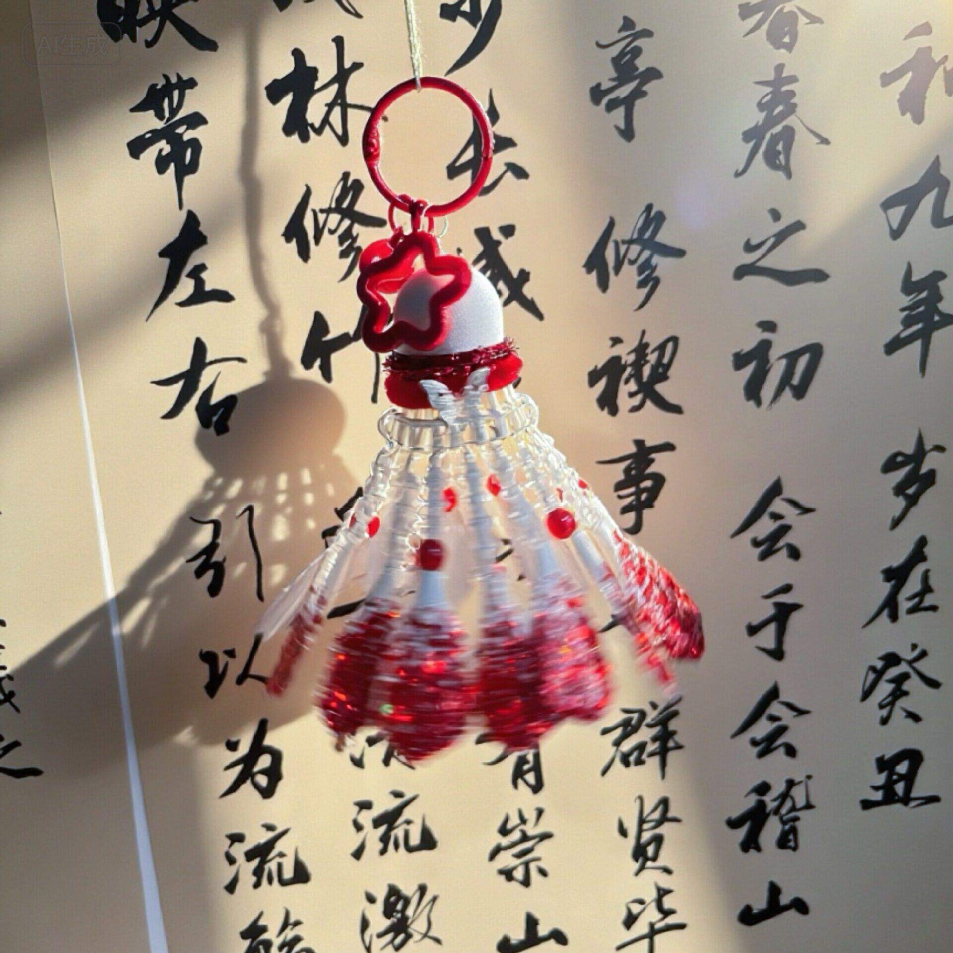 梦幻蝴蝶羽毛球流苏挂件手工DIY材料包发光小夜灯羽毛球风铃挂件