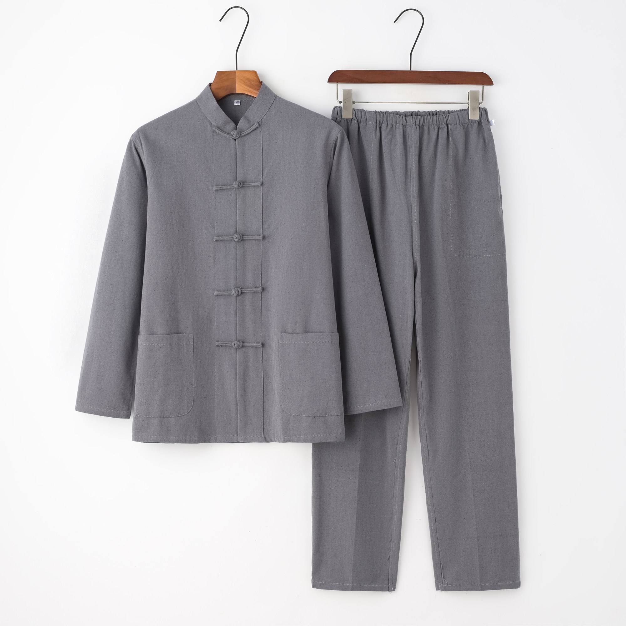 纯棉老粗布男士唐装套装中式汉服中老年休闲居士服上衣裤子两件套