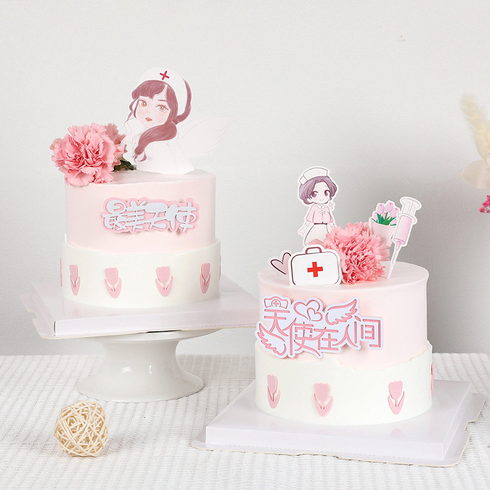 512护士节网红蛋糕装饰 白衣天使爱心翅膀蛋糕甜品台插件插牌