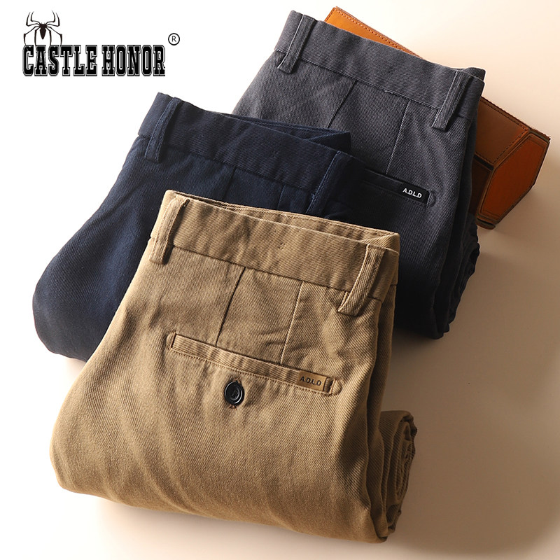 意大利2024秋冬新款进口纯棉斜纹肌理厚款微弹力直筒休闲长裤子,男装,休闲裤,淘宝优惠券,粉丝福利购,淘宝优惠卷