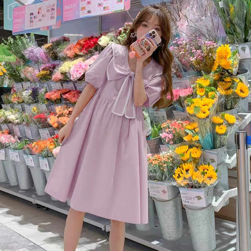MATERNITY CLOTHES SUMMER CLOTHES FASHION DOLL COLLAR SHORT SLEEVE DRESS LOOSE CASUAL SKIRT MATERNITY DRESS SUMMER COVER FLESH FOREIGN MM