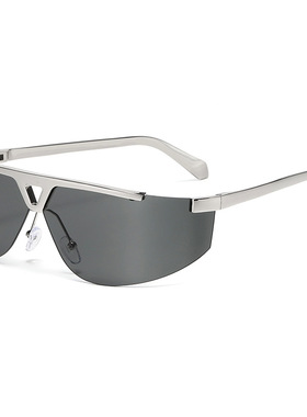 曲面墨镜新款户外运动时尚弧形太阳镜金属无框外贸高级感百搭郊游