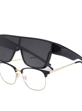 墨镜可套近视镜偏光骑行骑车男士女大框夹片方圆脸套镜高级防炫光