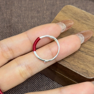 本命年红色物品足银S999相思红线戒指缠绕线手工调节指环小众设计