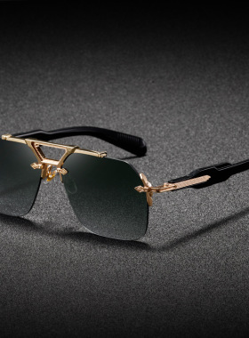 新蒸汽朋克风无框太阳镜男款品质感方框防晒墨镜男士高级酷帅眼镜