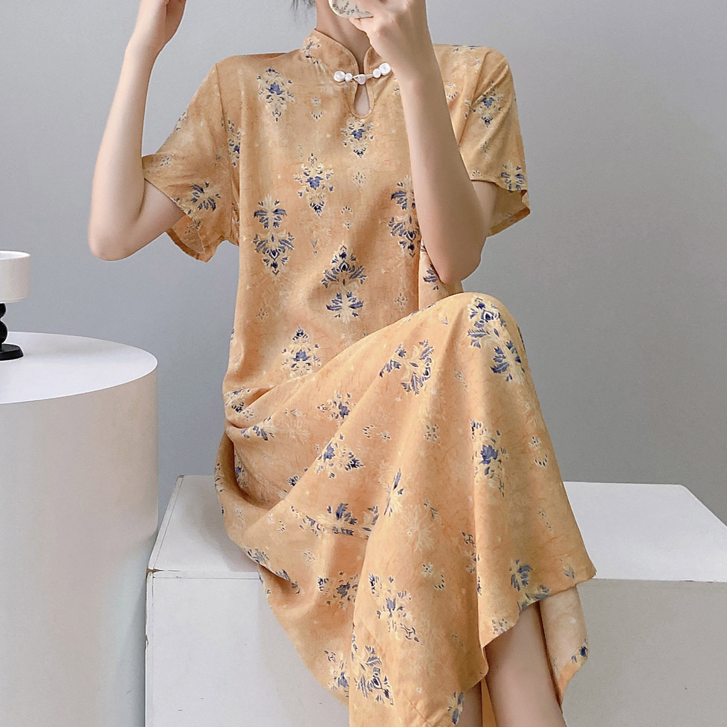 年轻人棉绸裙子睡裙连衣裙棉绸裙衣服可外穿新款妈妈女士新中国风