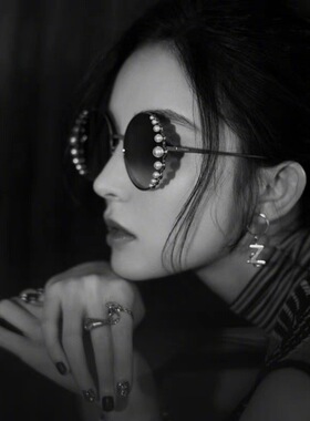 新款圆框珍珠太阳镜女士太阳眼镜个性圆形大框墨镜女海洋片遮阳镜