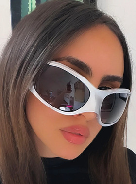 白色猫眼墨镜夸张大猫眼欧美时尚太阳镜女运动骑行镜女感太阳眼镜
