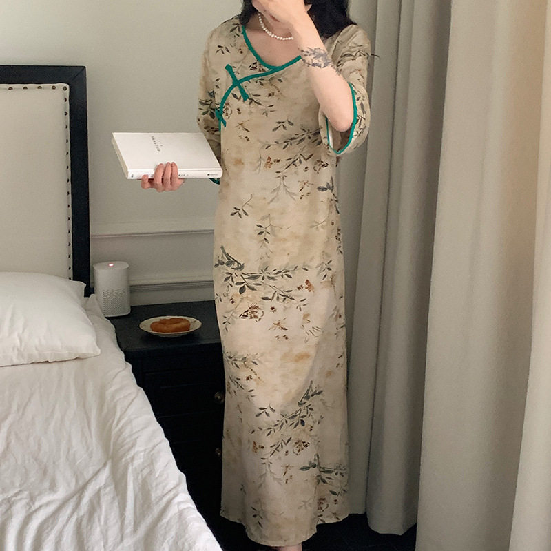 年轻人棉绸裙子睡裙连衣裙棉绸裙衣服可外穿新款年轻款女士花棉绸
