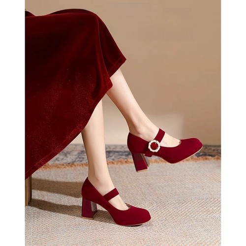 秀禾婚鞋新娘鞋粗跟玛丽珍鞋