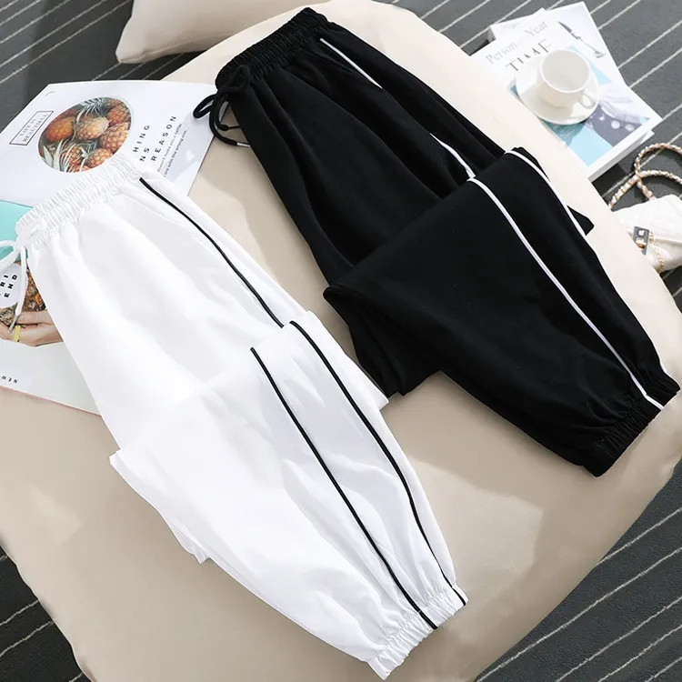 冰丝条纹运动裤子女夏薄款宽松束脚防蚊灯笼裤休闲防晒速干九分裤,女装/女士精品,大码半身裙,淘宝优惠券,粉丝福利购,淘宝优惠卷