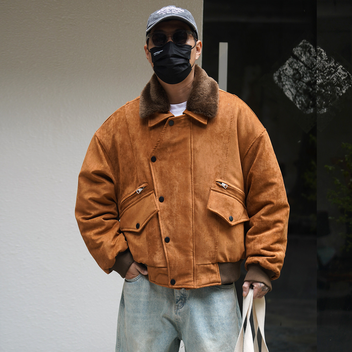 冬季新款麂皮绒多口袋可拆卸棉衣