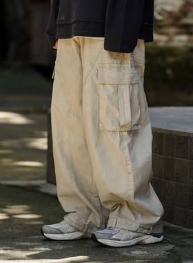 PROPCELL日系休闲秋冬复古水洗做旧工装裤Cityboy通勤直筒长裤男