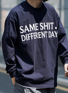 #CX03秋季纯棉日系Cityboy风格印花宽松长袖重磅休闲T恤男