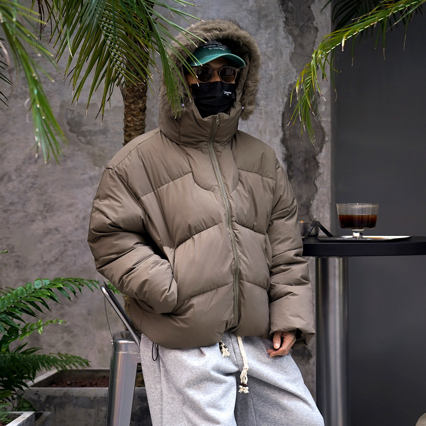 日系复古冬季户外加厚连帽棉服男