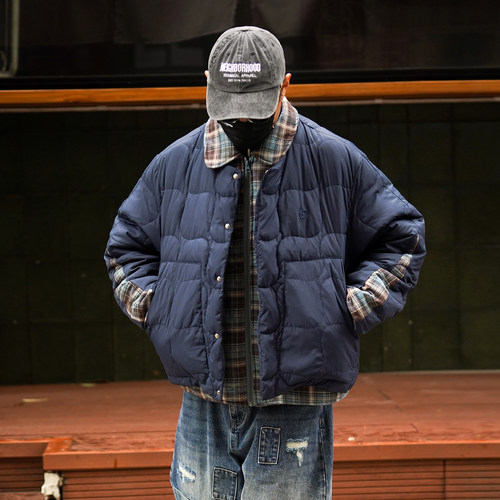 绗线日系复古假两件拼接羽绒服