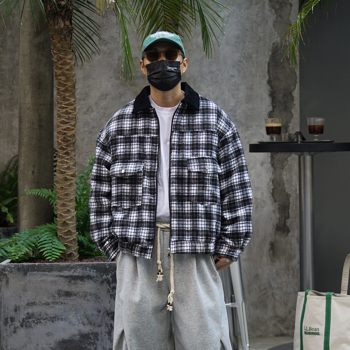 冬季美式复古格子宽松保暖棉衣