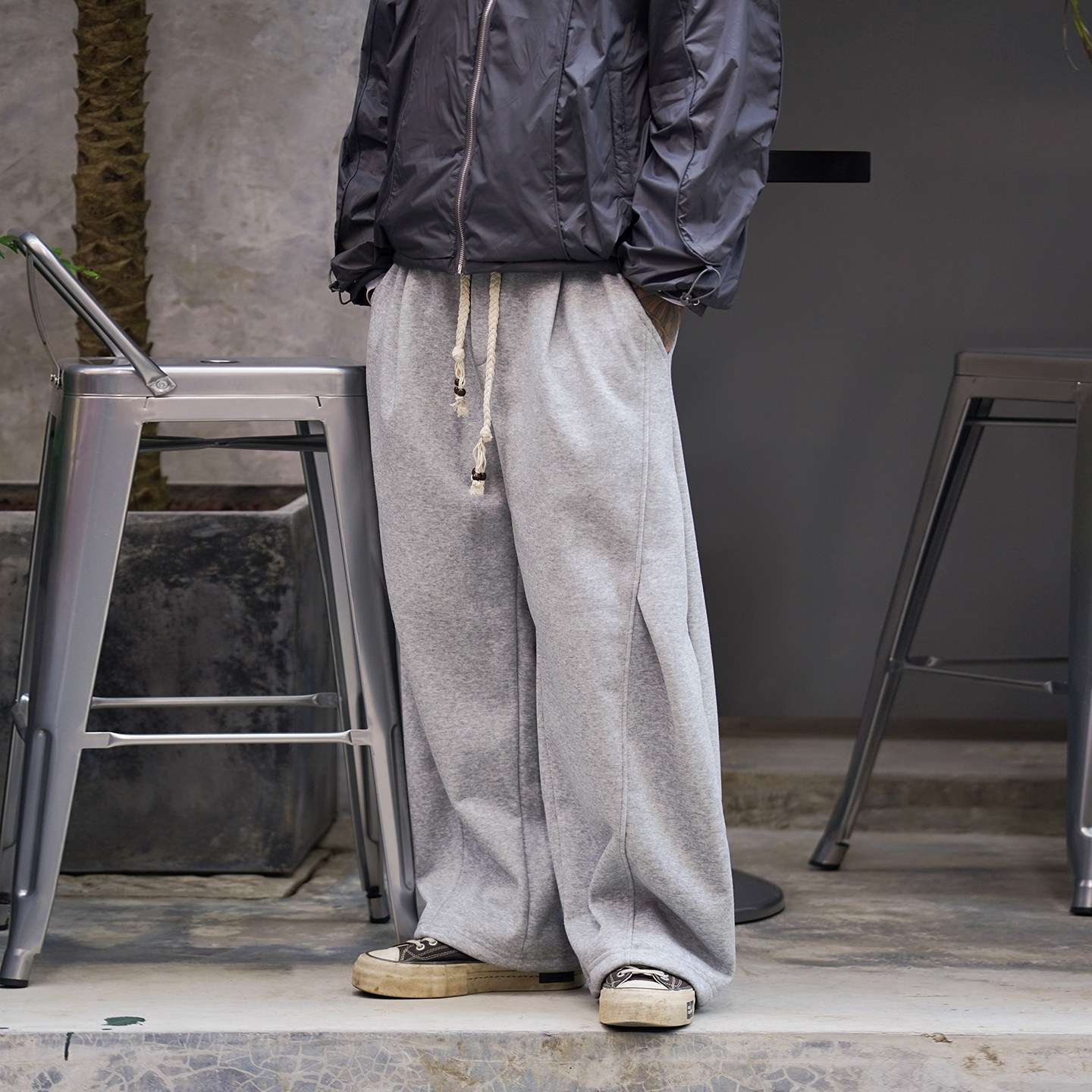 冬季日系重磅垂感宽松加绒卫裤