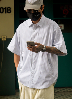 PROPCELL26SS潮流Ctiyboy日系复古休闲廓形格子衬衫短袖衬衣外套