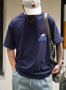 PROPCELL26夏季新款日系复古Cityboy休闲百搭贴布刺绣口袋短袖T恤