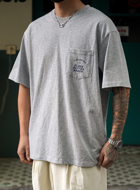 PROPCELL26夏季新款口袋字母印花日系休闲纯棉短袖T恤百搭复古tee