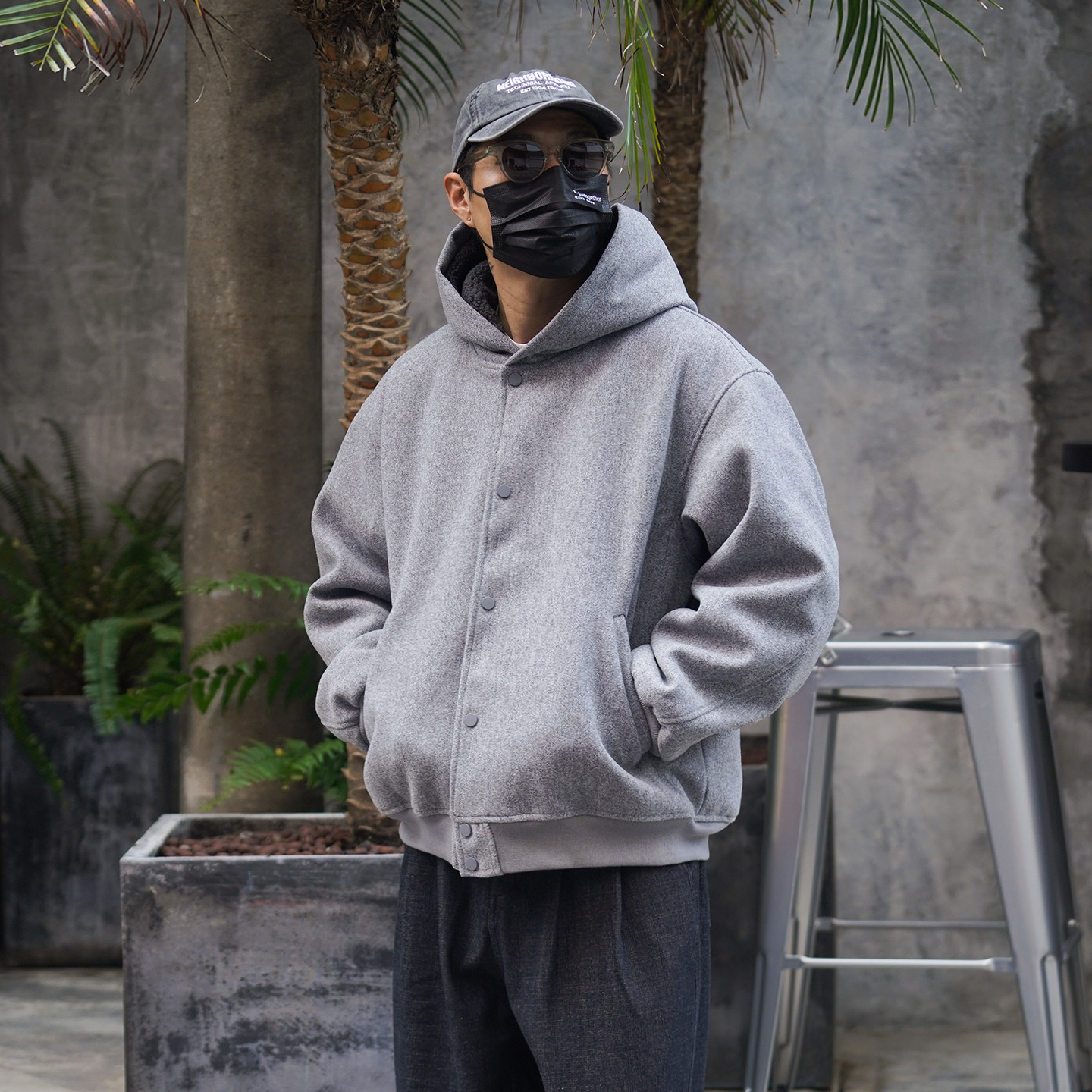 Propcell复古连帽加厚羊羔绒夹克