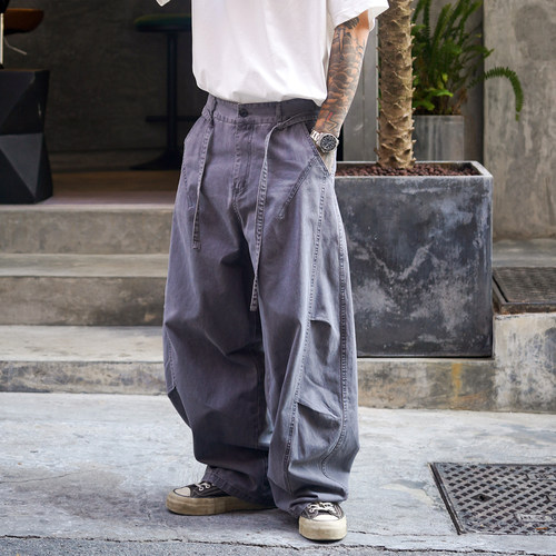 PROPCELL日系复古做旧阔腿工装裤