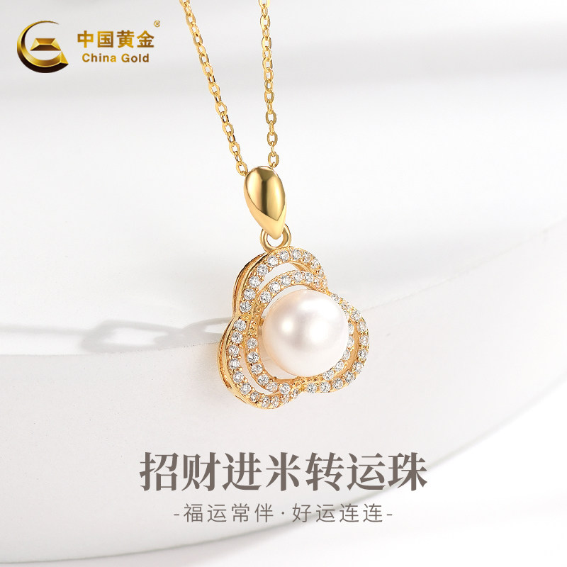 中国黄金珍珠项链女925银镶石套链轻奢小众锁骨链生日礼物送女友
