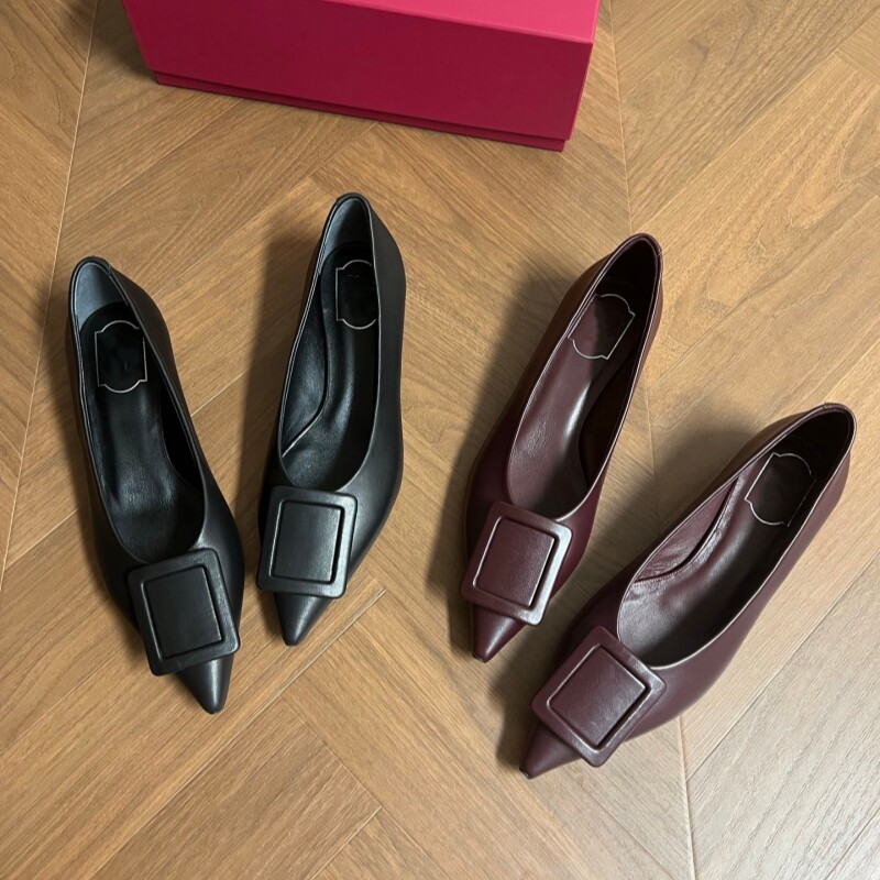 高端顶制 法式复古风方扣尖头浅口玛丽珍鞋女真皮底低跟通勤单鞋