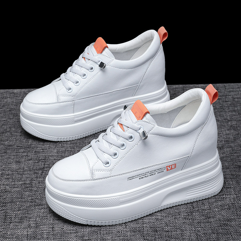 真皮小白鞋女10cm内增高小个子厚底轻便休闲运动松糕板鞋潮