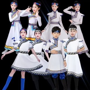 蒙古族舞蹈演出服内蒙古蕾丝女袍儿童少数民族新款大摆裙表演服饰