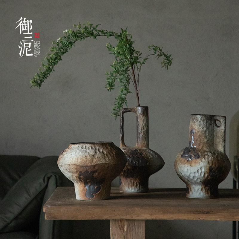 简约现代民宿鲜花瓶ins风侘寂摆件陶瓷花瓶高级感粗陶瓶插干花_虎窝淘