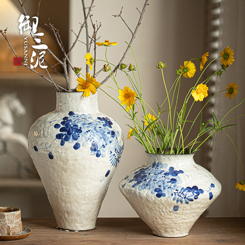御三泥新中式青花陶瓷花瓶客厅插花摆件居家民宿玄关高级感花器