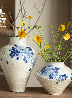 御三泥新中式青花陶瓷花瓶客厅插花摆件居家民宿玄关高级感花器