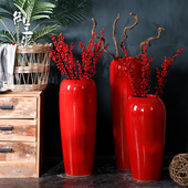 景德镇陶瓷红色中式 饰摆件落地花瓶 现代客厅创意家居插假花干花装