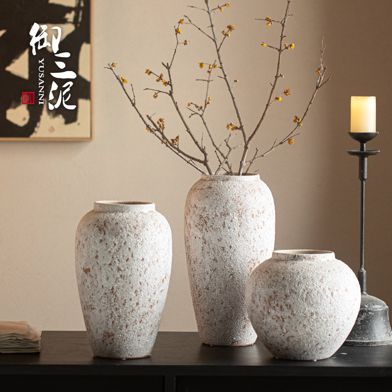 御三泥手工禅意侘寂风干花花器客厅民宿装饰花瓶新中式高级感插花,家居饰品,花瓶,淘宝优惠券,粉丝福利购,淘宝优惠卷