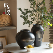 御三泥手工陶瓷花瓶黑色高级感插花水培植物鲜花瓶雪柳水养瓶客厅